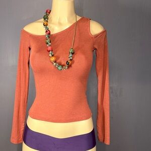 WeWoreWhat Cold Shoulder Top | Asymmetrical Ribbed Long Sleeve | XS